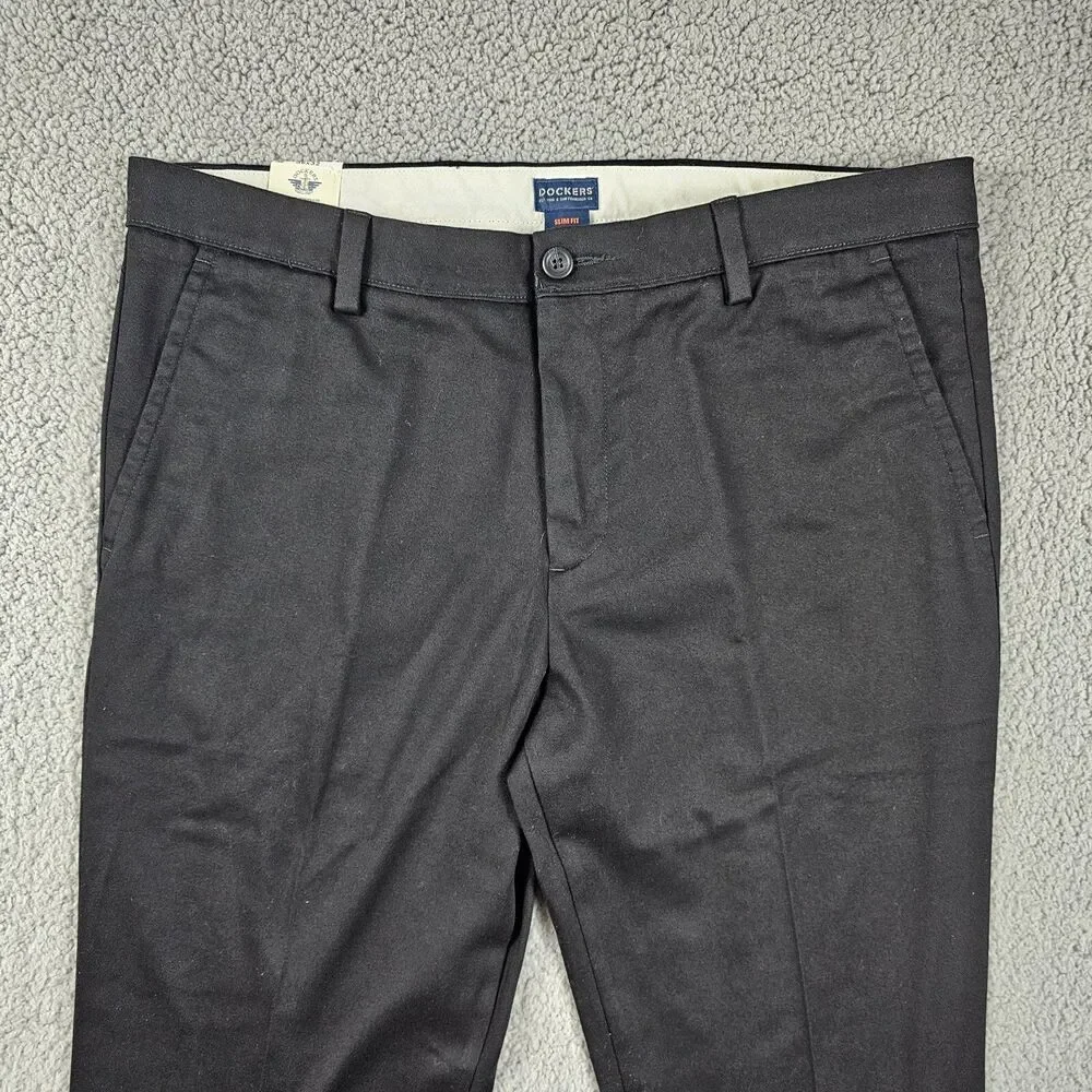 Dockers Easy Khaki Pants Mens 36x31* Black Slim Fit Golf Performance Stretch